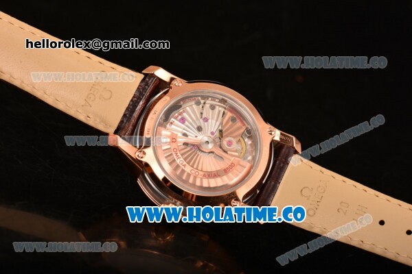 Omega De Ville Hour Vision Clone Omega 8500 Automatic Rose Gold Case with White Dial Brown Leather Strap and Rose Gold Stick Markers (KW) - Click Image to Close