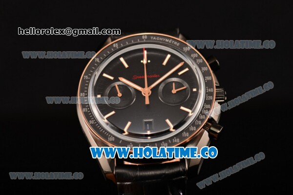 Omega Speedmaster Moonwatch Co-Axial Chrono Clone 9300 Automatic PVD Case with Black Dial and Stick Markers - Rose Gold Bezel - Click Image to Close