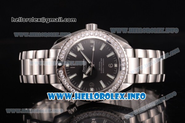 Omega Planet Ocean 46 MM Clone Omega 8500 Automatic Steel Case/Bracelet with Black Dial and Stick Markers - Diamonds Bezel (KW) - Click Image to Close