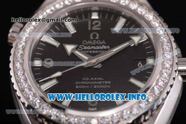 Omega Planet Ocean 46 MM Clone Omega 8500 Automatic Steel Case/Bracelet with Black Dial and Stick Markers - Diamonds Bezel (KW) - Click Image to Close