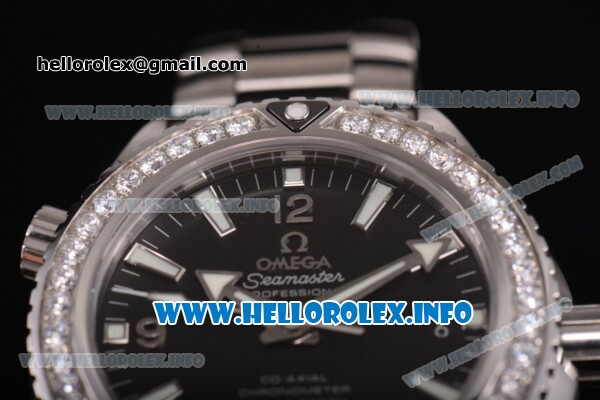 Omega Planet Ocean 46 MM Clone Omega 8500 Automatic Steel Case/Bracelet with Black Dial and Stick Markers - Diamonds Bezel (KW) - Click Image to Close