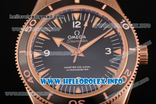 Omega Seamaster 300 Master Co-Axial Clone Omega 8500 Automatic Full Rose Gold with Black Dial and Stick Markers - Click Image to Close