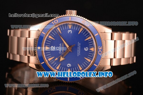 Omega Seamaster 300 Master Co-Axial Clone Omega 8500 Automatic Full Rose Gold with Blue Dial and Stick Markers - Click Image to Close