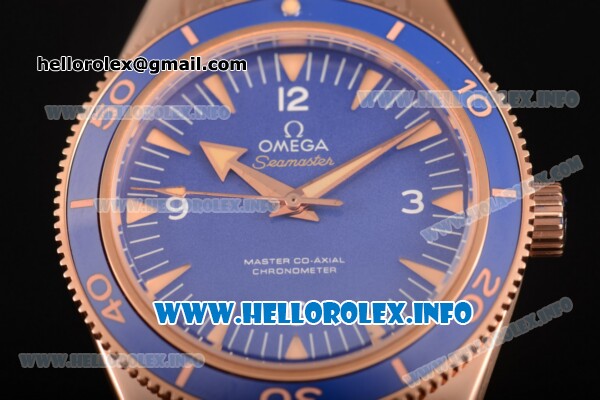 Omega Seamaster 300 Master Co-Axial Clone Omega 8500 Automatic Full Rose Gold with Blue Dial and Stick Markers - Click Image to Close