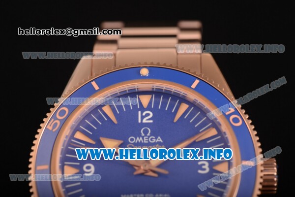 Omega Seamaster 300 Master Co-Axial Clone Omega 8500 Automatic Full Rose Gold with Blue Dial and Stick Markers - Click Image to Close