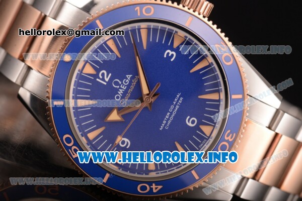 Omega Seamaster 300 Master Co-Axial Clone Omega 8500 Automatic Rose Gold/Steel Case with Blue Dial and Stick Markers - Click Image to Close