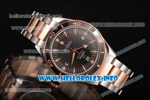 Omega Seamaster 300 Master Co-Axial Clone Omega 8500 Automatic Rose Gold/Steel Case with Black Dial and Stick Markers - Click Image to Close
