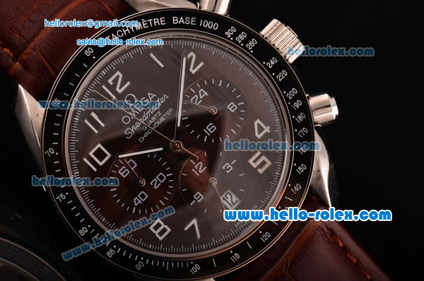 Omega Speedmaster Chrono Swiss Quartz Steel Case PVD Bezel with Brown Leather Strap and Brown Dial Numeral Markers - Click Image to Close