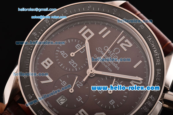 Omega Speedmaster Chrono Swiss Quartz Steel Case PVD Bezel with Brown Leather Strap and Brown Dial Numeral Markers - Click Image to Close