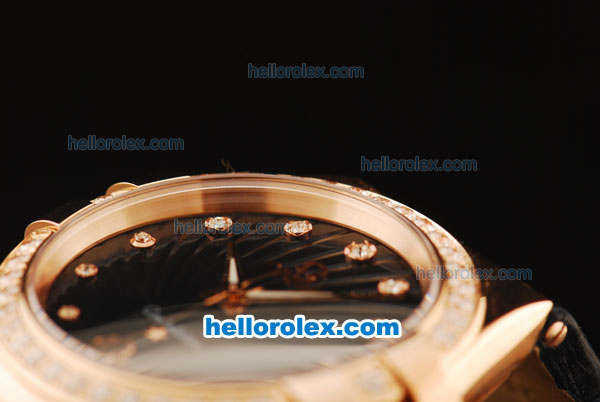 Omega Constellation Swiss ETA Quartz Rose Gold Case with Diamond Bezel and Black Leather Strap - Click Image to Close