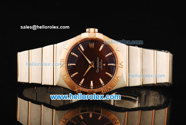 Omega Constellation Swiss ETA 2892 Automatic Movement Steel Case with Brown Dial and Rose Gold Markers-Two Tone Strap - Click Image to Close
