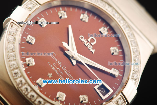 Omega Constellation Swiss ETA 2892 Automatic Movement Full Steel with Brown Dial and Diamond Markers/Bezel - Click Image to Close