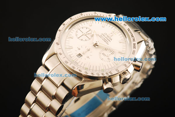 Omega Speedmaster Chronograph Swiss Valjoux 7750 Automatic Movement Full Steel with White Dial and Stick Markers - Click Image to Close