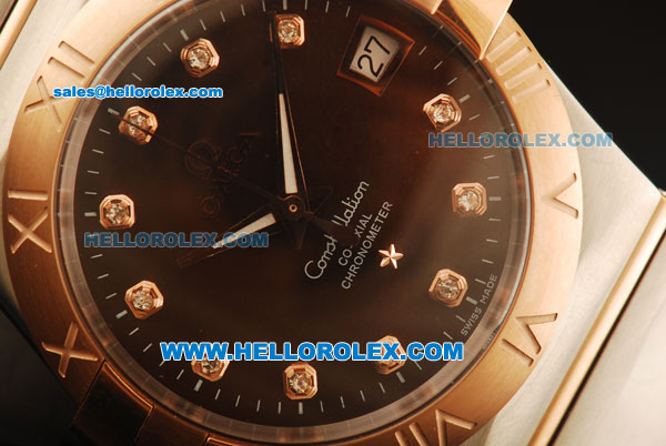 Omega Constellation Swiss Quartz Movement Steel Case with Brown Dial and Rose Gold Bezel-Two Tone Strap - Click Image to Close