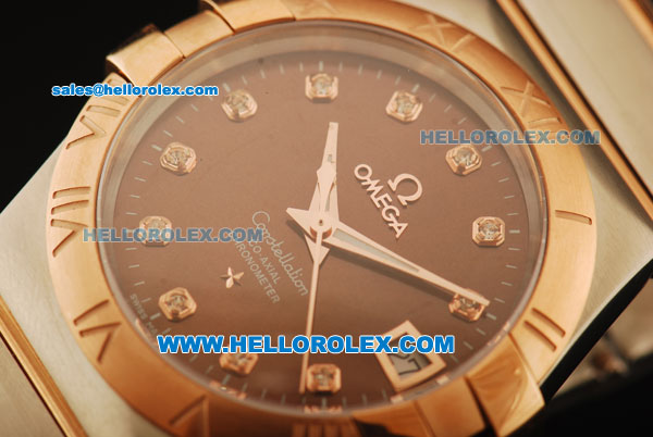 Omega Constellation Swiss Quartz Movement Steel Case with Brown Dial and Rose Gold Bezel-Two Tone Strap - Click Image to Close