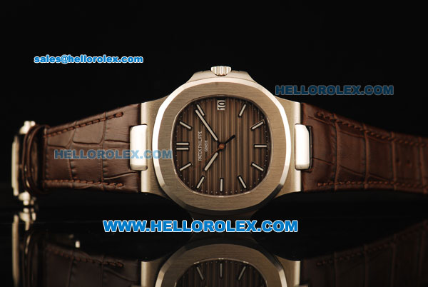 Patek Philippe Nautilus Swiss ETA 2824 Automatic Movement Steel Case with Brown Dial and Brown Leather Strap-1:1 Original - Click Image to Close