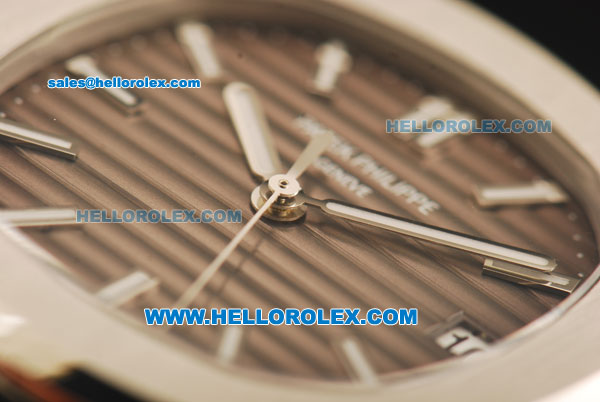 Patek Philippe Nautilus Swiss ETA 2824 Automatic Movement Steel Case with Brown Dial and Brown Leather Strap-1:1 Original - Click Image to Close