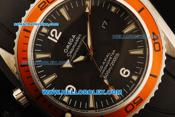 Omega Seamaster Planet Ocean Automatic Movement Steel Case with Black Dial and Orange Bezel-Black Rubber Strap - Click Image to Close