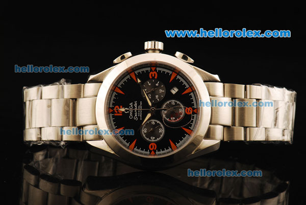 Omega Seamaster Chronograph Miyota Quartz Movement Full Steel with Black Dial and Red Markers-Sapphire Glass - Click Image to Close