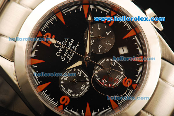 Omega Seamaster Chronograph Miyota Quartz Movement Full Steel with Black Dial and Red Markers-Sapphire Glass - Click Image to Close