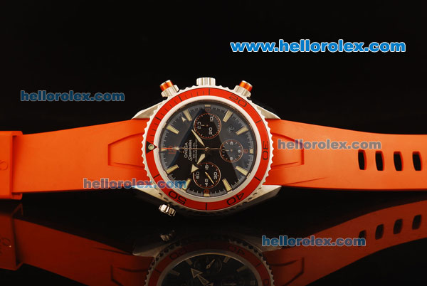 Omega Seamaster Chronograph Swiss Valjoux 7750 Automatic Movement Steel Case with Red Bezel and Orange Rubber Strap - Click Image to Close