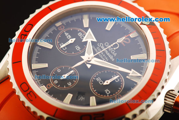 Omega Seamaster Chronograph Swiss Valjoux 7750 Automatic Movement Steel Case with Red Bezel and Orange Rubber Strap - Click Image to Close