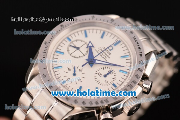 Omega Speedmaster Broad Arrow Chrono Venus 75 Manual Winding Full Steel with White Dial and Blue Stick Markers - Click Image to Close