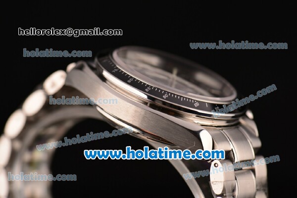 Omega Speedmaster Date Chrono Swiss Valjoux 7750-DD Automatic Full Steel with Black Dial and Silver Stick Markers - Click Image to Close