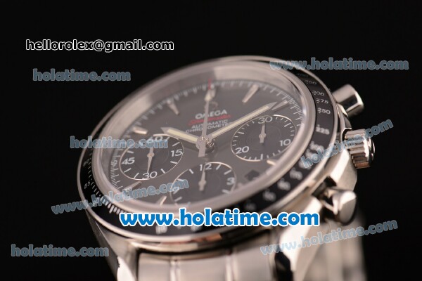 Omega Speedmaster Date Chrono Swiss Valjoux 7750-DD Automatic Full Steel with Black Dial and Silver Stick Markers - Click Image to Close