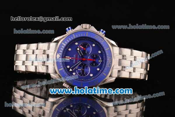Omega Seamaster Diver 300M Chrono Miyota OS20 Quartz Full Steel with Blue Dial and White Markers - Click Image to Close