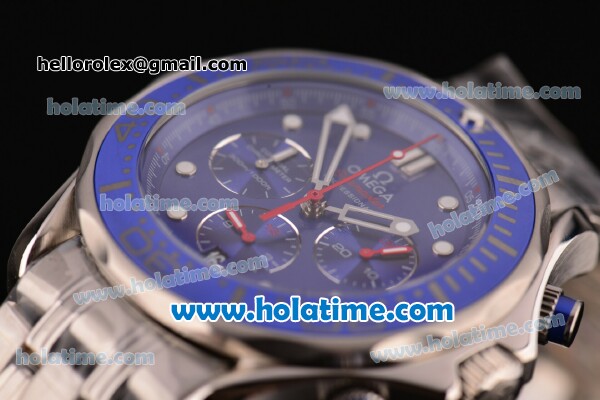 Omega Seamaster Diver 300M Chrono Miyota OS20 Quartz Full Steel with Blue Dial and White Markers - Click Image to Close
