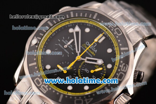 Omega Seamaster Diver 300M Chrono Miyota OS20 Quartz Full Steel with White Markers and Black Dial - Click Image to Close