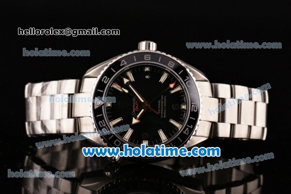 Omega Seamaster Planet Ocean GMT Swiss ETA 2824 Automatic Steel Case/Strap with Black Dial and Stick Markers (BP) - Click Image to Close