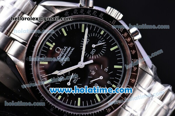 Omega Speedmaster Chronograph Venus 75 Manual Winding Movement Full Steel with Black Dial and White Stick Markers - Click Image to Close