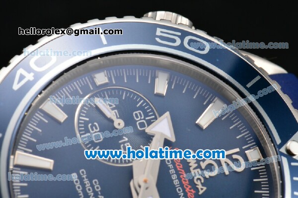 Omega Seamaster Planet Ocean 600 M Co-Axial Chrono Clone 9300 Automatic Steel Case with Blue Dial White Markers and Blue Rubber Strap - 1:1 Original (AT) - Click Image to Close