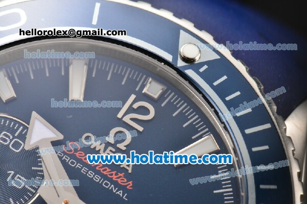 Omega Seamaster Planet Ocean 600 M Co-Axial Chrono Clone 9300 Automatic Steel Case with Blue Dial White Markers and Blue Rubber Strap - 1:1 Original (AT) - Click Image to Close