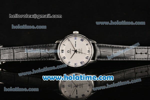 Omega De Ville Co-Axial Annual Calendar Clone 8500 Automatic Steel Case with Blue Roman Numeral Markers and White Dial - 1:1 Original - Click Image to Close