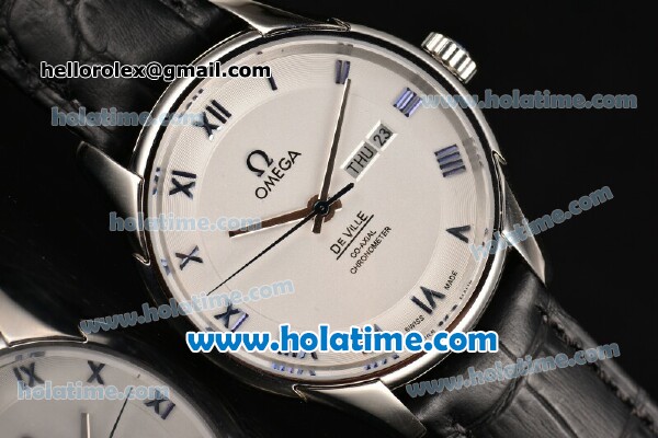 Omega De Ville Co-Axial Annual Calendar Clone 8500 Automatic Steel Case with Blue Roman Numeral Markers and White Dial - 1:1 Original - Click Image to Close