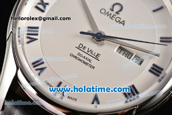 Omega De Ville Co-Axial Annual Calendar Clone 8500 Automatic Steel Case with Blue Roman Numeral Markers and White Dial - 1:1 Original - Click Image to Close