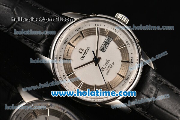 Omega De Ville Hour Vision Co-Axial Annual Calendar Clone 8500 Automatic Steel Case with Stick Markers and White Dial - 1:1 Original - Click Image to Close