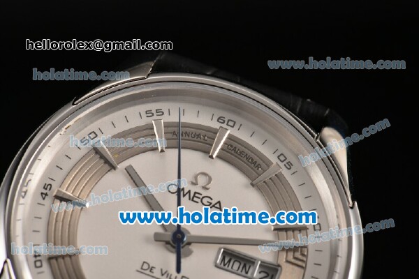 Omega De Ville Hour Vision Co-Axial Annual Calendar Clone 8500 Automatic Steel Case with Stick Markers and White Dial - 1:1 Original - Click Image to Close