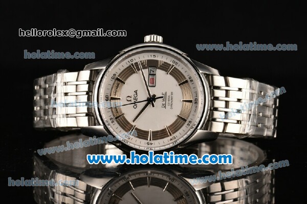 Omega De Ville Hour Vision Co-Axial Annual Calendar Clone 8500 Automatic Full Steel with Stick Markers and White Dial - 1:1 Original - Click Image to Close