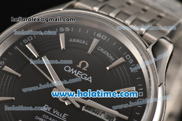 Omega De Ville Hour Vision Co-Axial Annual Calendar Clone 8500 Automatic Full Steel with Stick Markers and Black Dial - 1:1 Original - Click Image to Close