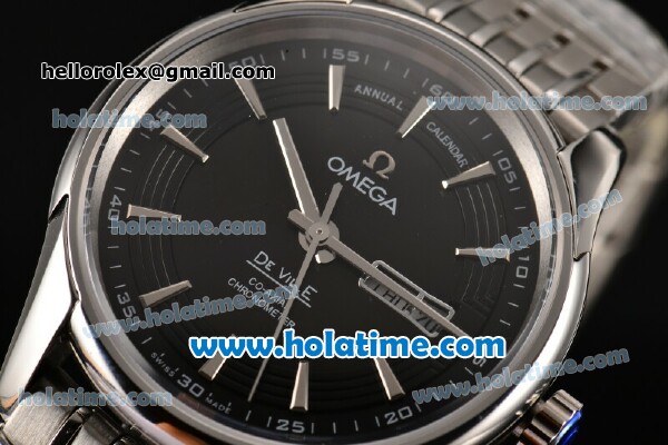 Omega De Ville Hour Vision Co-Axial Annual Calendar Clone 8500 Automatic Full Steel with Stick Markers and Black Dial - 1:1 Original - Click Image to Close