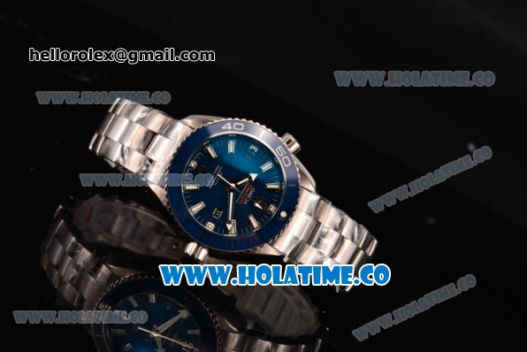 Omega Seamaster Planet Ocean Swiss ETA 2824 Automatic Steel Case with Blue Dial and White Stick Markers (BP) - Click Image to Close