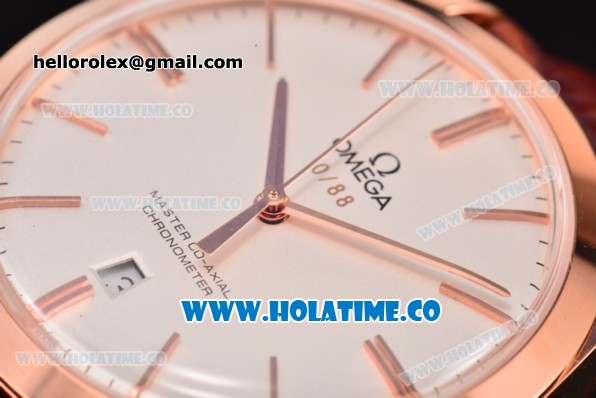Omega De Ville Trésor Master Co-Axial Swiss ETA 2824 Automatic Rose Gold Case with Stick Markers and White Dial - Click Image to Close