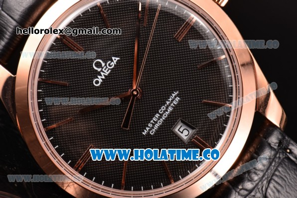 Omega De Ville Trésor Master Co-Axial Swiss ETA 2824 Automatic Rose Gold Case with Black Leather Strap and Black Dial - Click Image to Close