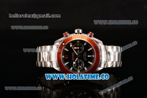 Omega Planet Ocean 600 M Co-Axial Chrono Swiss Valjoux 7750 Automatic Steel Case with Orange Bezel Stick Markers and Black Dial (BP) - Click Image to Close