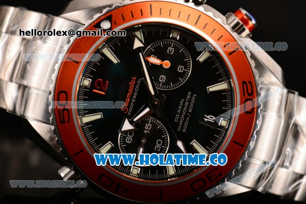 Omega Planet Ocean 600 M Co-Axial Chrono Swiss Valjoux 7750 Automatic Steel Case with Orange Bezel Stick Markers and Black Dial (BP) - Click Image to Close