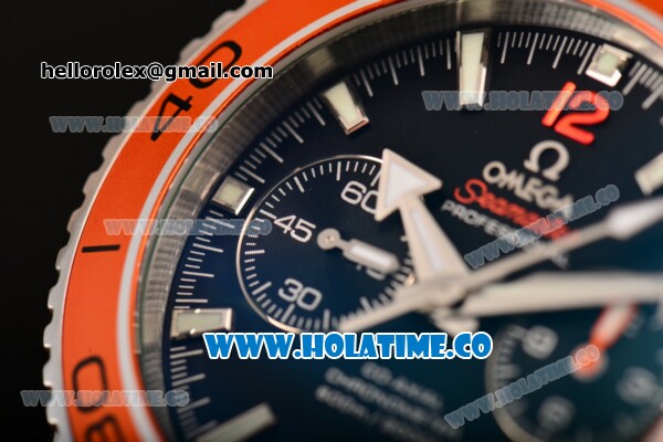 Omega Planet Ocean 600 M Co-Axial Chrono Swiss Valjoux 7750 Automatic Steel Case with Orange Bezel Stick Markers and Black Dial (BP) - Click Image to Close